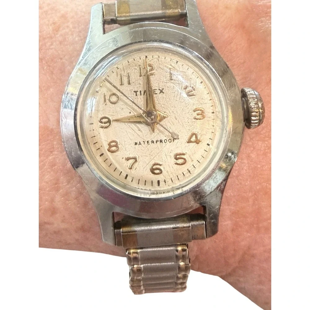 Vintage Timex Waterproof Manual Wind Watch Runs Briefly Repair